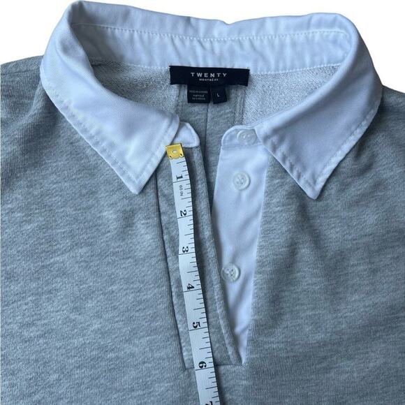 Twenty Montreal Cropped Cotton Blend Polo Top Heather Gray White Collar - Large - Picture 12 of 15